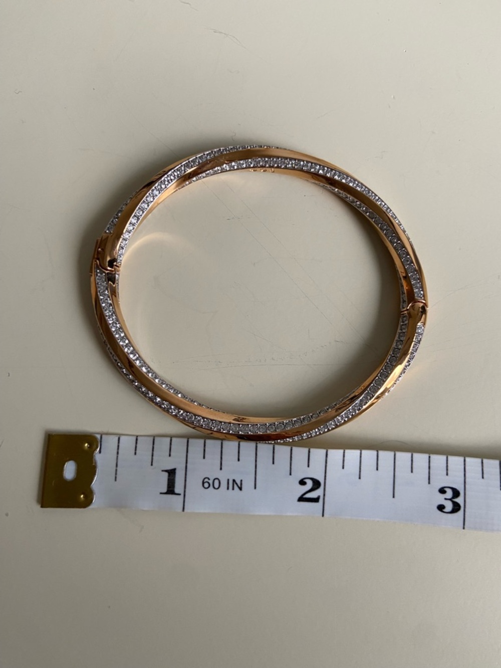 Swarovski Rose Gold and Silver Crystal-Trim Triple Bangle Bracelet - Picture 6 of 6